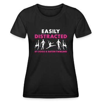Facilement distrait par les chiens et le twirling de bâton - T-shirt sport Femme - noir - Devant - AI Model Female 172 light (172cm)