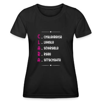 Cadeau Clara - Qualités Personnalisées - T-shirt sport Femme - noir - Devant - AI Model Female 172 light (172cm)