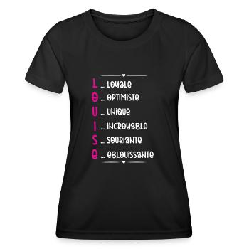 Cadeau Louise - Qualités Personnalisées - T-shirt sport Femme - noir - Devant - AI Model Female 172 light (172cm)