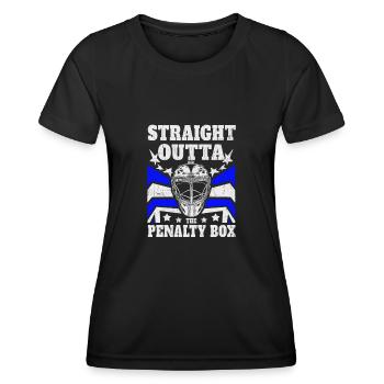 Eishockey Hockey - Straight Outta the Penalty Box - Frauen Funktions-T-Shirt - Schwarz - Vorne - AI Model Female 172 light (172cm)