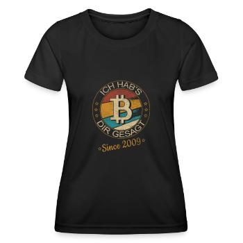 Crypto Bitcoin BTC Krypto - Ich hab's dir gesagt - Frauen Funktions-T-Shirt - Schwarz - Vorne - AI Model Female 172 light (172cm)