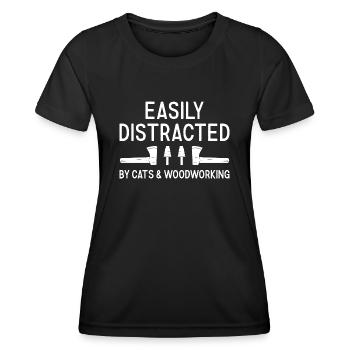 Les chats et le travail du bois facilement distraits - T-shirt sport Femme - noir - Devant - AI Model Female 172 light (172cm)