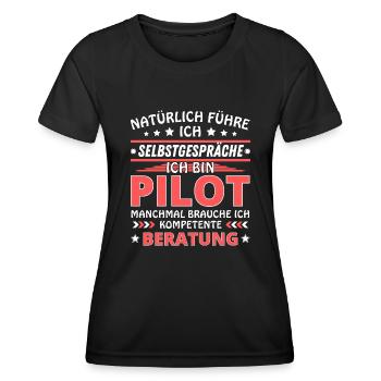 Ich führe Selbstgespräche - Pilot Edition - Frauen Funktions-T-Shirt - Schwarz - Vorne - AI Model Female 172 light (172cm)
