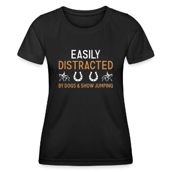 Le sauteur facilement distrait par les chiens et le saut d’obstacles - T-shirt sport Femme - noir - Devant - AI Model Female 172 light (172cm)
