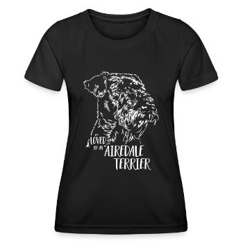 AIREDALE TERRIER loved by an Airedale Terrier Hund - Frauen Funktions-T-Shirt - Schwarz - Vorne - AI Model Female 172 light (172cm)