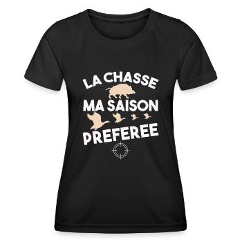 La chasse ma saison préférée. Cadeau chasseur - T-shirt sport Femme - noir - Devant - AI Model Female 172 light (172cm)
