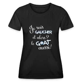 Je suis gaucher le GOAT aussi ! - T-shirt sport Femme - noir - Devant - AI Model Female 172 light (172cm)