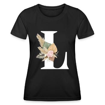 lettre L fleuris - T-shirt sport Femme - noir - Devant - AI Model Female 172 light (172cm)