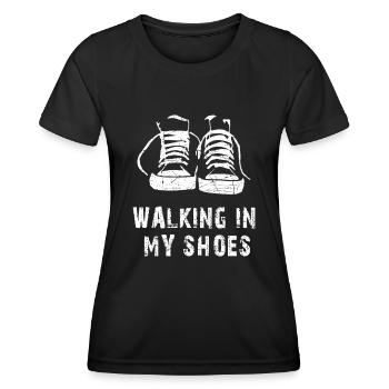 Baskets marchant dans mes chaussures - T-shirt sport Femme - noir - Devant - AI Model Female 172 light (172cm)