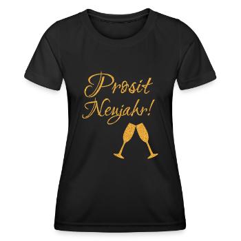 Silvester Prosit Neujahr Neues Jahr Outfit Sekt - Frauen Funktions-T-Shirt - Schwarz - Vorne - AI Model Female 172 light (172cm)