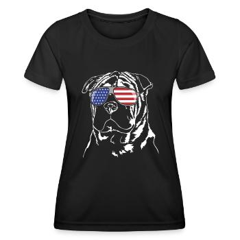 Shar Pei Amerika Fahne Sonnenbrille Hunde - Frauen Funktions-T-Shirt - Schwarz - Vorne - AI Model Female 172 light (172cm)