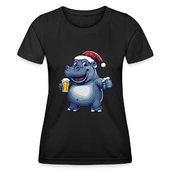Nilpferd Weihnachten Bier Lustig - Frauen Funktions-T-Shirt - Schwarz - Vorne - AI Model Female 172 light (172cm)