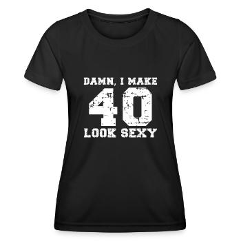 Merde, je fais 40 paraître sexy - T-shirt sport Femme - noir - Devant - AI Model Female 172 light (172cm)