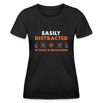 Geocacher facilement distrait par les chiens et le géocaching - T-shirt sport Femme - noir - Devant - AI Model Female 172 light (172cm)