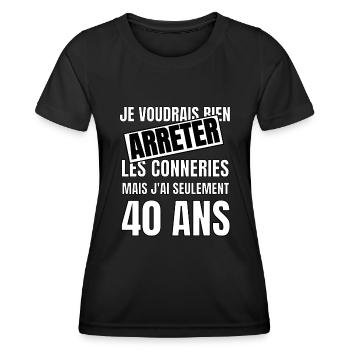 40 ans - T-shirt sport Femme - noir - Devant - AI Model Female 172 light (172cm)