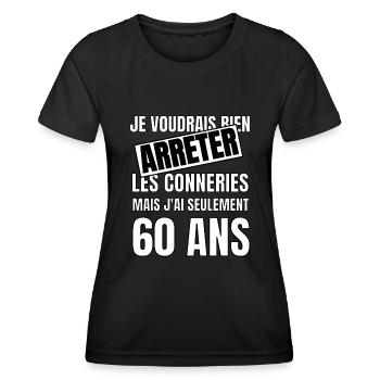60 ans - T-shirt sport Femme - noir - Devant - AI Model Female 172 light (172cm)