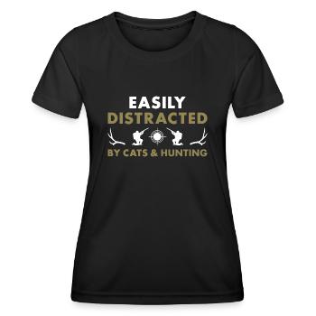 Hunter Easily Distracted By Cats And Hunting - Women's Functional T-Shirt - black - Front - AI Model Female 172 light (172cm)