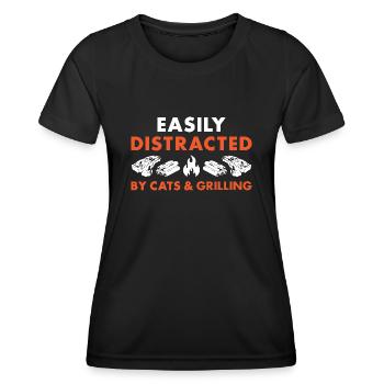 Griller Easily Distracted By Cats And Grilling - Women's Functional T-Shirt - black - Front - AI Model Female 172 light (172cm)