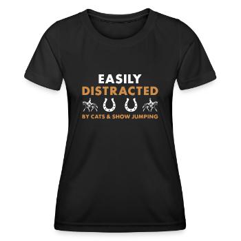 Le sauteur facilement distrait par les chats et le saut d’obstacles - T-shirt sport Femme - noir - Devant - AI Model Female 172 light (172cm)