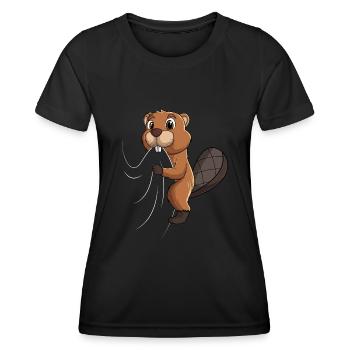 Biber Kinder Jungen Mädchen - Frauen Funktions-T-Shirt - Schwarz - Vorne - AI Model Female 172 light (172cm)