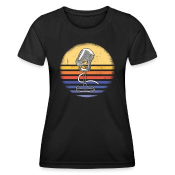 Singer Retro Sunset Karaoke - Frauen Funktions-T-Shirt - Schwarz - Vorne - AI Model Female 172 light (172cm)