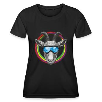 Coole Ziege mit blauer Skibrille - Frauen Funktions-T-Shirt - Schwarz - Vorne - AI Model Female 172 light (172cm)