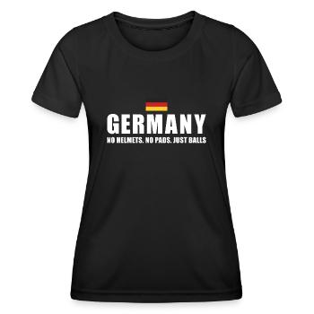 No Helmets No Pads Just Balls Germany Rugby - Frauen Funktions-T-Shirt - Schwarz - Vorne - AI Model Female 172 light (172cm)