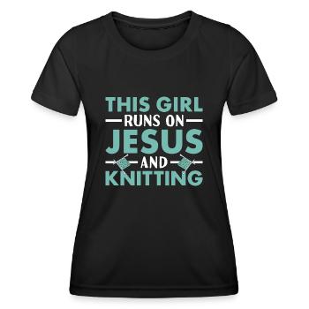 Tricoteuse Cette Fille Court Sur Jésus Et Tricot - T-shirt sport Femme - noir - Devant - AI Model Female 172 light (172cm)