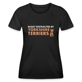 Facilement distrait par Yorkshire Terrier - T-shirt sport Femme - noir - Devant - AI Model Female 172 light (172cm)