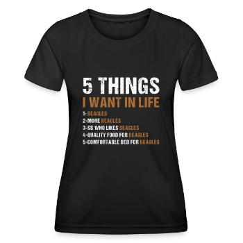5 choses que je veux dans la vie Beagle - T-shirt sport Femme - noir - Devant - AI Model Female 172 light (172cm)