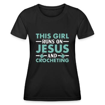 Crocheteur Cette Fille Court Sur Jésus Et Le Crochet - T-shirt sport Femme - noir - Devant - AI Model Female 172 light (172cm)