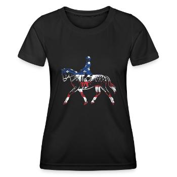 Rider Us Flag Dressage - Women's Functional T-Shirt - black - Front - AI Model Female 172 light (172cm)