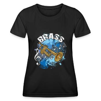 Trompete mit Notenlinien auf Farbklecksen - Frauen Funktions-T-Shirt - Schwarz - Vorne - AI Model Female 172 light (172cm)