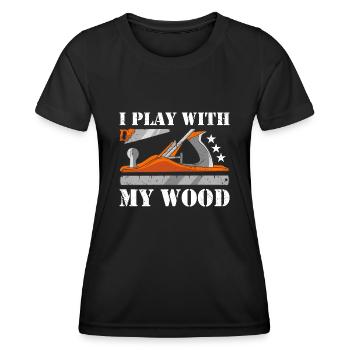 Charpentier Je joue avec mon travail du bois - T-shirt sport Femme - noir - Devant - AI Model Female 172 light (172cm)