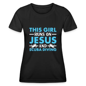 Scuba Diver Girl Runs On Jesus And Scuba Diving - Women's Functional T-Shirt - black - Front - AI Model Female 172 light (172cm)