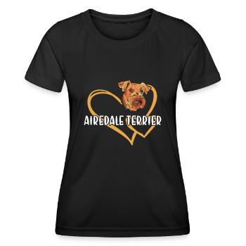 Airedale Terrier Heart - Frauen Funktions-T-Shirt - Schwarz - Vorne - AI Model Female 172 light (172cm)