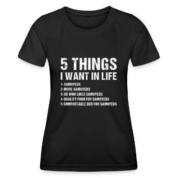5 choses que je veux dans la vie Samoyède - T-shirt sport Femme - noir - Devant - AI Model Female 172 light (172cm)