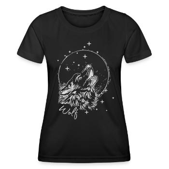 Wolf Mond - Frauen Funktions-T-Shirt - Schwarz - Vorne - AI Model Female 172 light (172cm)