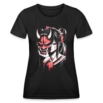 Anime Girl with Oni Mask Aesthetics Glitch - Women's Functional T-Shirt - black - Front - AI Model Female 172 light (172cm)