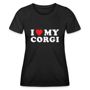 Chien J’aime mon Corgi - T-shirt sport Femme - noir - Devant - AI Model Female 172 light (172cm)