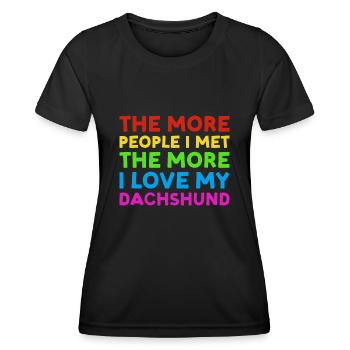 Plus de gens que j’ai rencontrés Plus J’aime Teckel - T-shirt sport Femme - noir - Devant - AI Model Female 172 light (172cm)