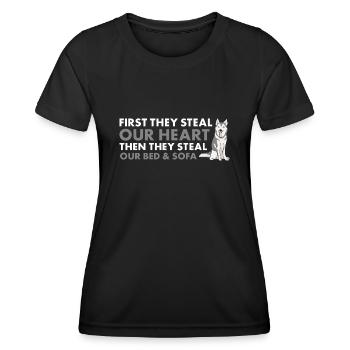 First They Steal Our Heart Siberian Husky - Frauen Funktions-T-Shirt - Schwarz - Vorne - AI Model Female 172 light (172cm)