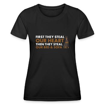 First They Steal Our Heart Doberman Pinscher - Women's Functional T-Shirt - black - Front - AI Model Female 172 light (172cm)