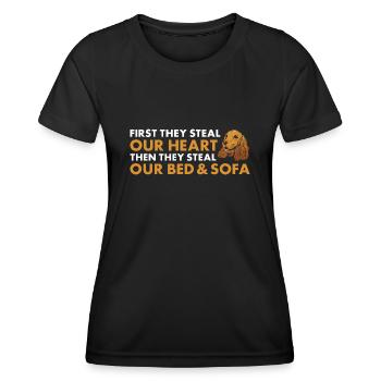 Le chien d’abord, ils volent notre cœur Corgi - T-shirt sport Femme - noir - Devant - AI Model Female 172 light (172cm)