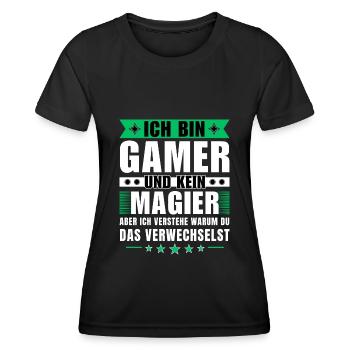 Ich bin Gamer und kein Magier - Frauen Funktions-T-Shirt - Schwarz - Vorne - AI Model Female 172 light (172cm)