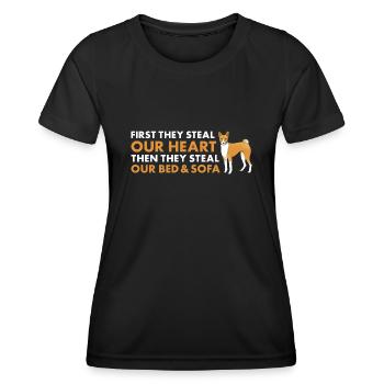 Le chien d’abord, ils volent notre cœur Basenji - T-shirt sport Femme - noir - Devant - AI Model Female 172 light (172cm)