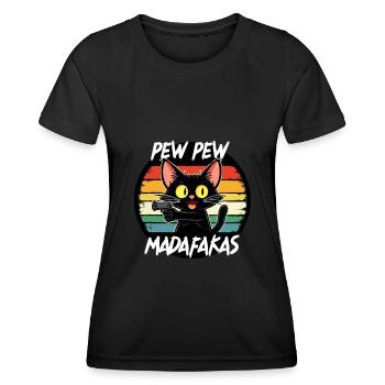 Pew Pew Cat Funny Kitty Cat - Women's Functional T-Shirt - black - Front - AI Model Female 172 light (172cm)