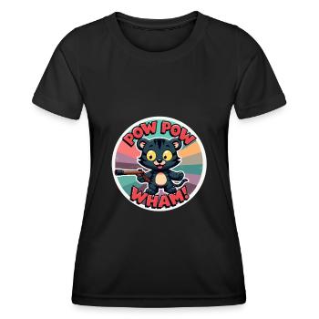 Pow Pow Wham Cat Funny Kitty Cat - Women's Functional T-Shirt - black - Front - AI Model Female 172 light (172cm)