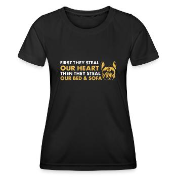 D’abord, ils volent notre cœur Bouledogue français - T-shirt sport Femme - noir - Devant - AI Model Female 172 light (172cm)