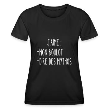 j'aime mon boulot et dire des mythos - T-shirt sport Femme - noir - Devant - AI Model Female 172 light (172cm)